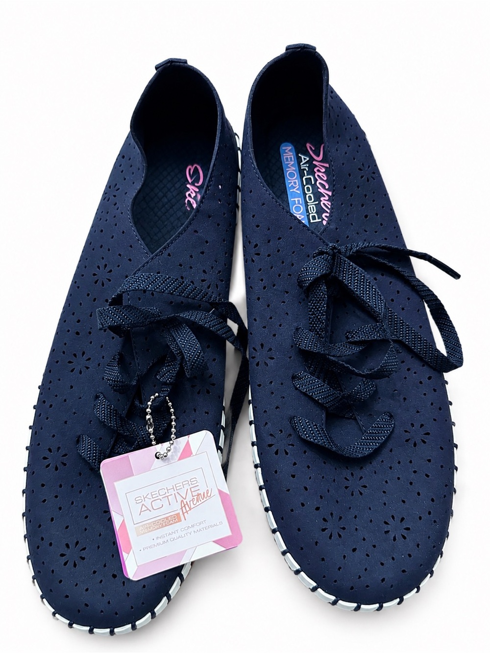 Skechers Navy‎ Air-Cooled Memory Foam Perforated Lace Up Shoes Women’s 9